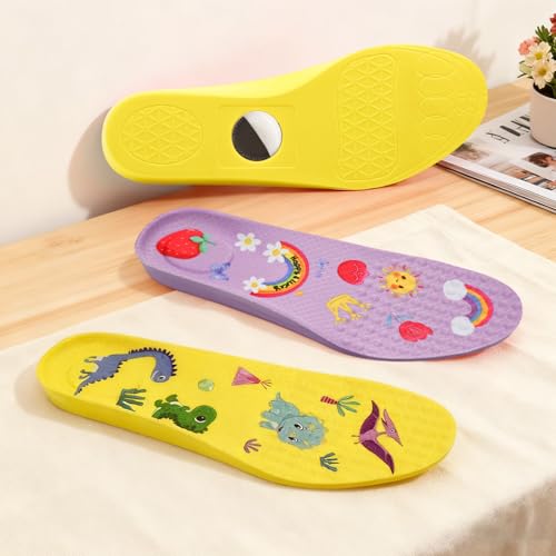2 Pares Plantillas para Niños con Alojamiento para AirTag Colores Amarillo y Púrpura