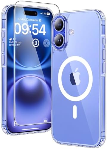 TAURI 3 in 1 for iPhone 16 Case 6.1" with 2-Pack Screen Protector, Compatible with MagSafe, Military-Grade Protection, [Anti-Yellowing] Shockproof Transparent Magnetic Phone Cover - Clear