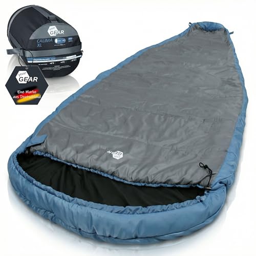 your GEAR Sac de couchage de camping Calima XXL - -10 °C - Très large - 230 x 110 cm - Avec capuche - Bleu/gris