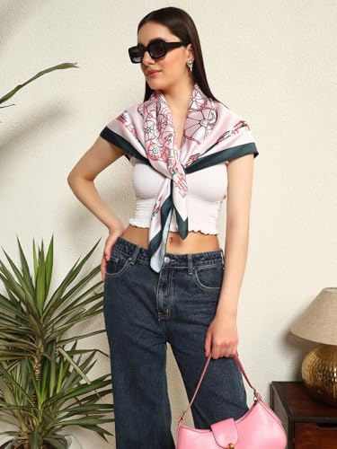 Image of Ravaiyaa - Attitude is everything Women Silk Digital Print Large Square Scarf Breathable Lightweight Neckerchief Printed Headscarf 40 inch x 40 inch Inch