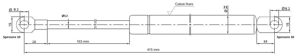 Molle a Gas - Pistoni per Meccanismo Sollevamento Letto Contenitore - Interasse 415 mm - Attacco a Occhiello - Kit da 2 Unità (1350 N)