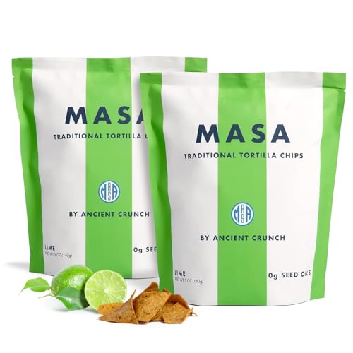 MASA Chips - Lime Flavored Tortilla Chips, Handmade Corn Chips & Crisps - Naturally Grown White Corn, Made with Grass Fed Tallow & Sea Salt - 2 Pack, 5 Ounce Each