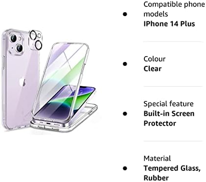 Miracase Compatible with iPhone 14 Plus Case 6.7-inch, [Built-in Glass Screen Protector + 2 Camera Lens Protector] 2022 Upgrade Full Body Rubber Bumper Clear Back Case Cover (Clear)