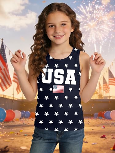 Image of Ithalt Girls 4th of July Tank Top for Kids Boys USA Patriotic Shirt American Flag Tshirt Red White and Blue Sleeveless