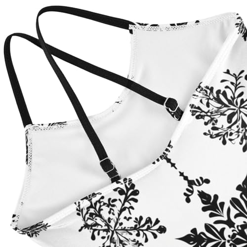 KLL Snowflake Black and White Background Toddler Girls 1-Piece Swimsuits Beach Swimming Suits Adjustable Strap Quick Dry4