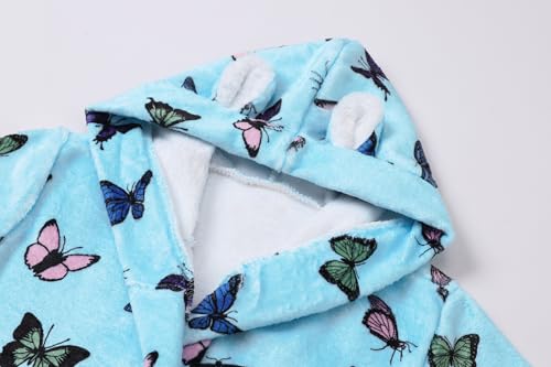 Image of Umeyda Girls Fleece Hooded Robes, Warm Printed Bath Robe for Kids Soft Fuzzy Bathrobe for Gifts