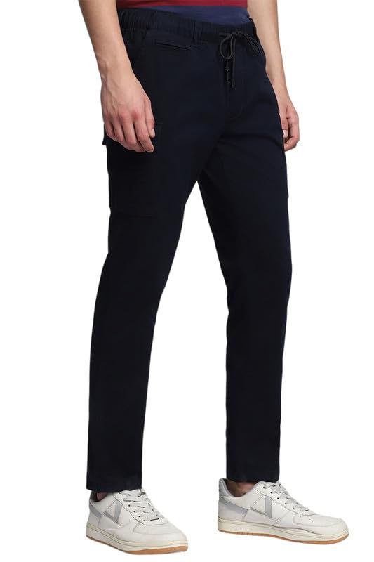 Image of Dennis Lingo Men's Cotton Lycra Full Length Solid Slim Fit Cargo Trousers