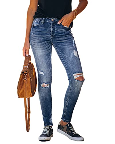 Allimy Womens High Waist Skinny Stretch Ripped Jeans High Rise Denim Pants Size 2 #TOP2