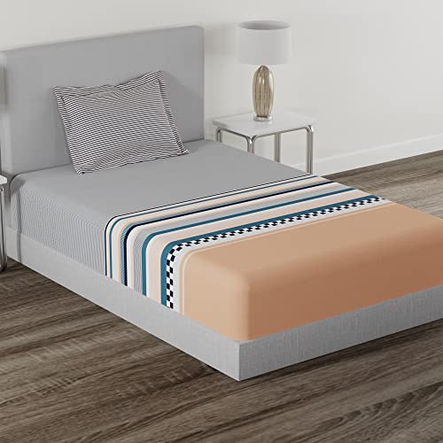 Image of myTrident Home Essential Stripe Collection 144 TC, 100% Cotton Bedsheet with 1 Pillow Cover, Single Size - 152 x 228 cm, Albert