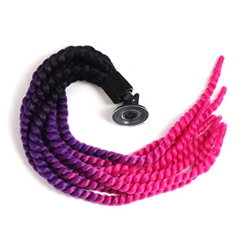 Helmet Hair Ponytail Curly 8 Twist Braids Pigtails Pony Tails Accessory with Suction Cup for Motorcycle Bike Cycling Bicycle Bikers Skateboarding Scooters Costume Cosplay (Black Purple Red) - Image 4