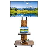Hellsehen Wood Rolling TV Stand Mobile TV Cart with Locking Wheels for 32-65 Inch LCD LED OLED Flat