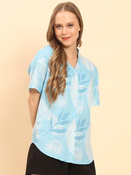 Image of Trendy Queen Printed Straight Mandarin Neck Shirt for Women's | Tops for Woman Shirts | Shirt for Women Stylish Western (SD780 S)