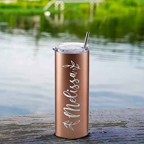 Personalized Skinny Tumblers With Lid, Gifts For Her 20 Oz Purple, 12 Designs | Custom Engraved Tumbler W Name - Personalized Cups - Gifts For Women, Double-Walled Stainless Steel #TOP3