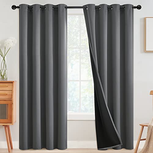 Image of SimpleHome Grey 100% Blackout Curtains Room Darkening Living Room 96 Inch