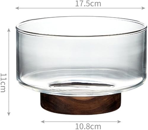 Miniatura 3 de Ipetboom Decoración del hogar, cuenco de frutas de vidrio con base de madera, cuenco de ensalada de cocina, tazón de mezcla de salsa, plato de