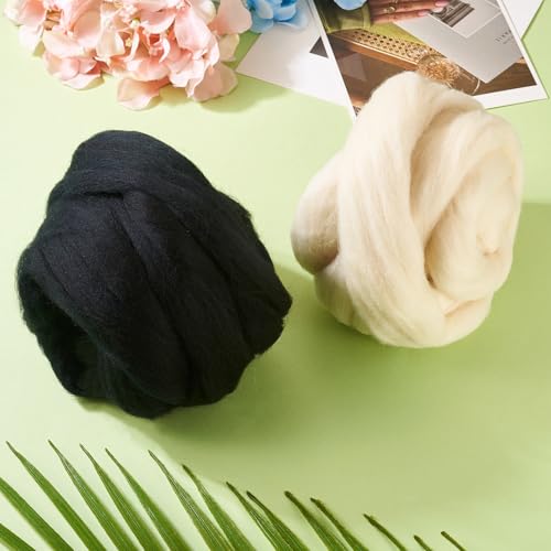 Image of Magibeasd 3.53 oz Wool Roving for Needle Soft Felting Nature Wool Black and White Chunky Yarn for Beginners Felted Handmade Crafts DIY Materials Hand Spinning Supplies