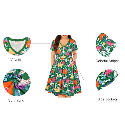 Image of RITERA Plus Size Dresses for Curvy Women Summer Spring Womens Dress V Neck Short Sleeve Casual Dress with Pockets XL-5XL