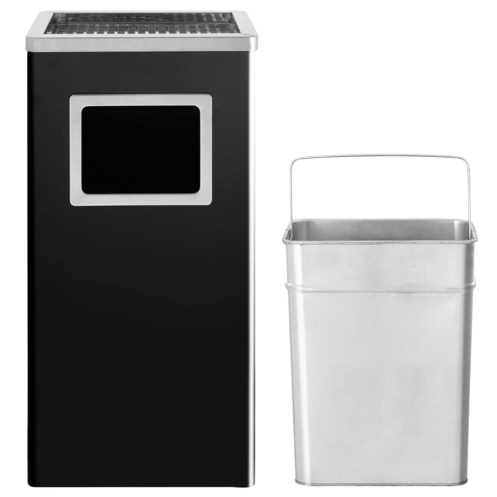 Cubo de basura con cenicero de 45 litros, acero negro, para hoteles, restaurantes y exteriores, ahorra espacio, higiénico, inodoro, resistente, fácil de limpiar, ideal para cocina, baño