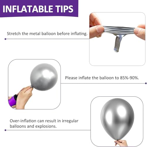 Image of Firomi Metallic Chrome Silver Balloons 5-inch 100 Pack (with 2 Ribbons)