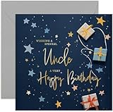 Old English Co. Uncle Birthday Card for Him - Navy Blue Male Birthday Card for Family - Stars Wrapped Gifts Presents Card Design - Modern Birthday Card | Blank Inside