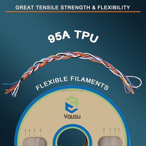 Image of YOUSU TPU Filament 1.75mm, 95A Shore Hardness TPU 3D Printer Filament, Soft Elastic & Durable, No Stringing, High Strength for Phone Case, Wearables & Functional Parts, Transparent,1kg Spool