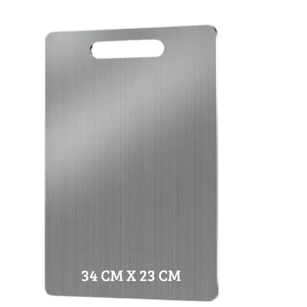 Tábua De Corte Cozinha Em Aço Inox 34x23cm Dupla Face, Antibacteriana