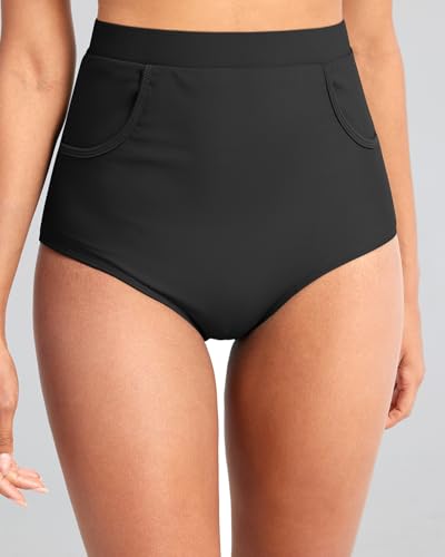 Tempt Me Women's High Waisted Bikini Bottom - Full Coverage Swimsuit Tummy Control Bathing Suit Swim Bottom with Pockets 20253