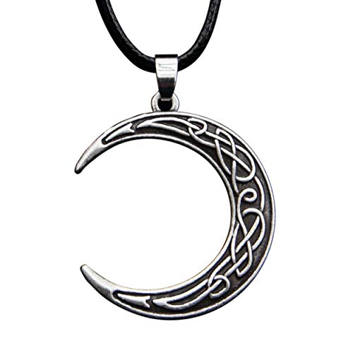 HAQUIL Crescent Moon Necklace, Crescent Moon with Celtic Knotwork Pendant, Faux Leather Cord, Celtic Jewelry Gift