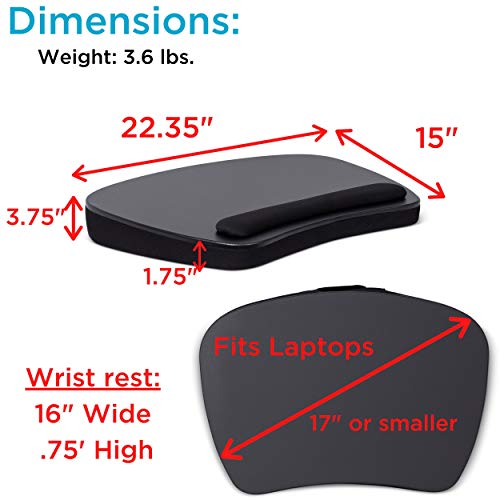 Birdrock Home Oversized Lap Desk With Memory Foam Cushion | Wrist Rest Cushion | Fits Laptops Up To 17" Matte Black | Work From Home | Computer Lap Tray #TOP2