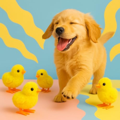Image of Bunny and Jumping Chick Wind Up Toys Novelty Chicken Hopping Windup Toy for Kids Toddlers Adult Easter Egg Hunt Basket Stocking Stuffers Party Gifts [AssortedColor] (4 PIC-Jumping Chicken-Yellow)