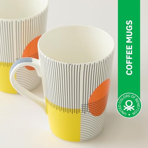 Image of United Colors of Benetton Bone China Coffee Mug Set of 2 - 320ml Each, Printed Tea Cups for Coffee, Milk & Hot Beverages - Microwave & Dishwasher Safe, Ideal Gift Set for Home & Office