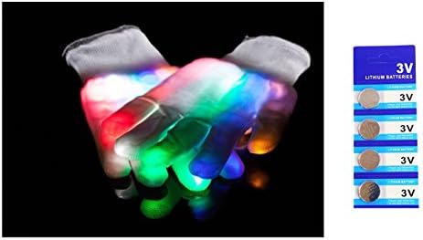 HNDTEK Rainbow LED 7 Color & 6 Modes Gloves With Extra 4 Pcs of Batteries