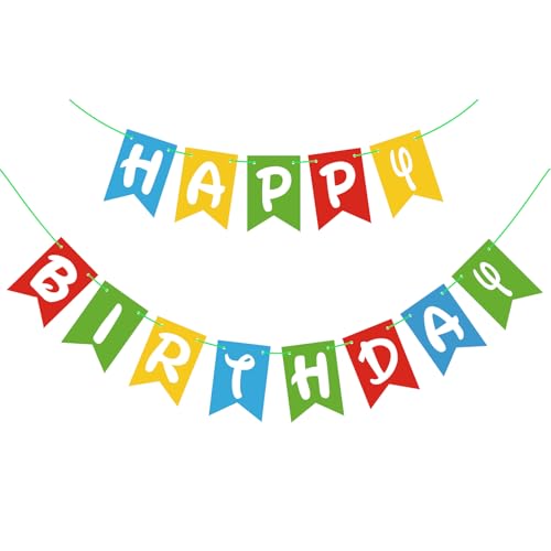Happy Birthday Banner Red Green Blue Yellow Birthday Sign for Boy Girls Birthdays Party Decorations (Mlao)