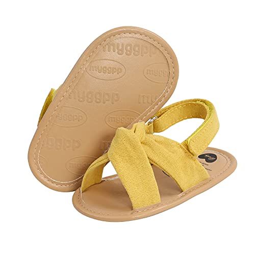 Baby Girls Sandals First Walking Shoes Premium Soft Sole Anti-Slip Infant Summer Cute Prewalker Footwear (A-Yellow,Infant 0-6 months 11cm)
