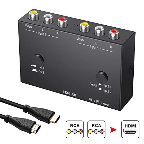 2AV to HDMI Converter Double RCA to HDMI Converter, 2 RCA Input 1HDMI