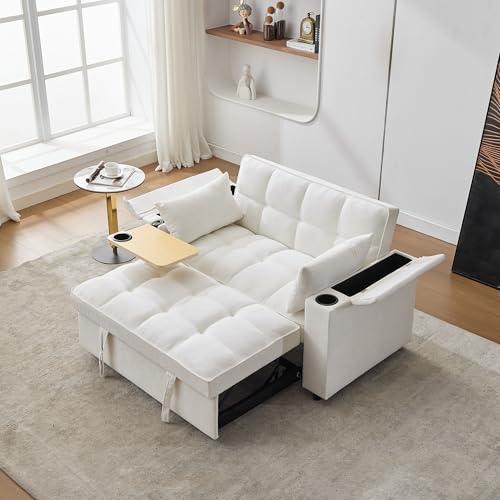 140,5 x 74 x 82 cm, sofá cama 3 en 1, sofá extensible, con respaldo ajustable, puerto USB, sofá de 2 plazas, sofá de 2 plazas, cama plegable, equipado con mesa oculta, soporte para bebidas, color