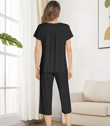 Image of NACHILA Bamboo Viscose Pajamas for Women Pleated Ruffle Tank Top Pjs Set
