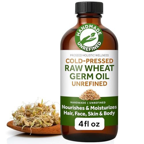 ProSeed Holistic Wellness Raw Wheat Germ Oil - Virgin Unfiltered Cold Pressed Non-GMO Pure Carrier Oil High Vitamin E Omega-Rich for Hair Face Skin & Body - 4oz Glass Bottle