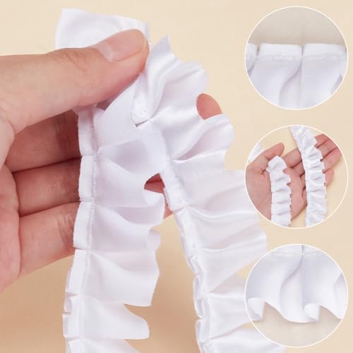 MAYJOYDIY 20m 2.5cm White Satin Ruffle Trim Fabric Trims Satin Pleated Lace Ribbon Vintage Edging Trimmings Fabric for Curtain Sewing Craft Wedding Dress DIY Decor Applique - Image 3