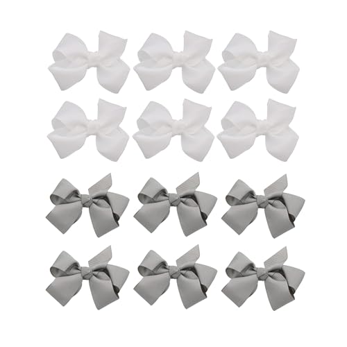 Image of Small Solid Bows for Girls - Set of 12 (Grey & White)