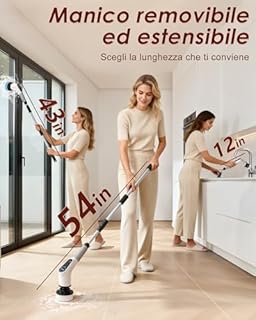 Spazzola Rotante Pulizia Casa 2025 Upgrade, 2 Velocità Spazzola Elettrica per Pulizia con 8 teste di foratura intercambiabili, con maniglia regolabile per bagno pavimento piastrellato (Bianco)