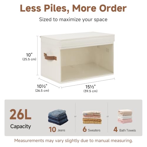 Image of StorageWorks Fabric Storage Bins with Lids, Large Closet Storage Bins | Flip-Top Lid, Clear Window, Handles, Collapsible, for Clothes Blankets Books, Closet Box, Ivory White, 2-Pack