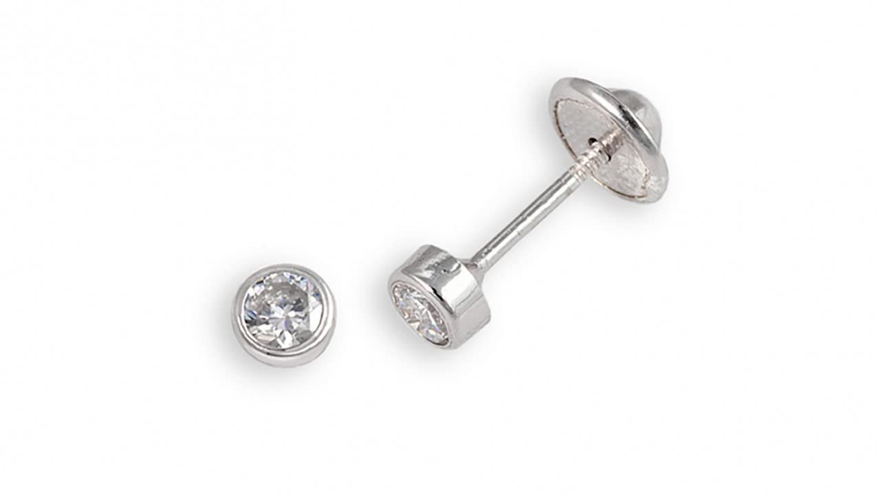 Turmalina by martina Turmalina - Pendientes bebe niña redondo circonita de Plata de Ley 925, pendientes con piedra, tamaño de 3 mm, de la marca de joyería Turmalina by Martina