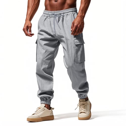 Cargo Sweatpants for Men Baggy Drawstring Elastic Waist Outdoor Workout Joggers Fall Casual Pants with Multi Pockets4