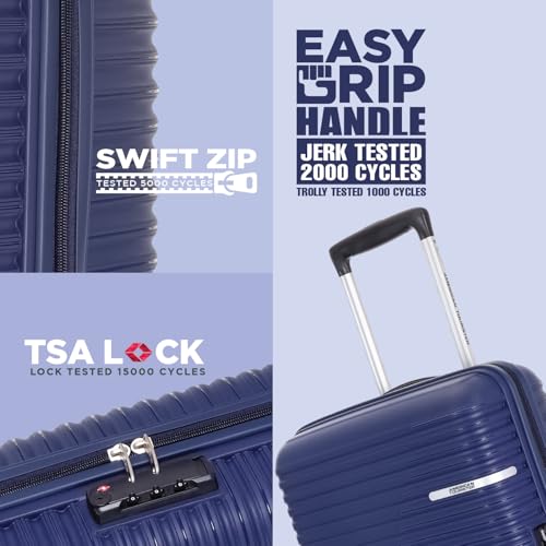 Image of American Tourister 3Pc PP Liftoff+ with TSA Lock & 8 Wheel, Set (Small +Medium +Large) Hard Check-in Suitcase for Travel /Trolley Bag with Double Wheel - Midnight Blue, 55 Cm, 67 Cm, 79 Cm