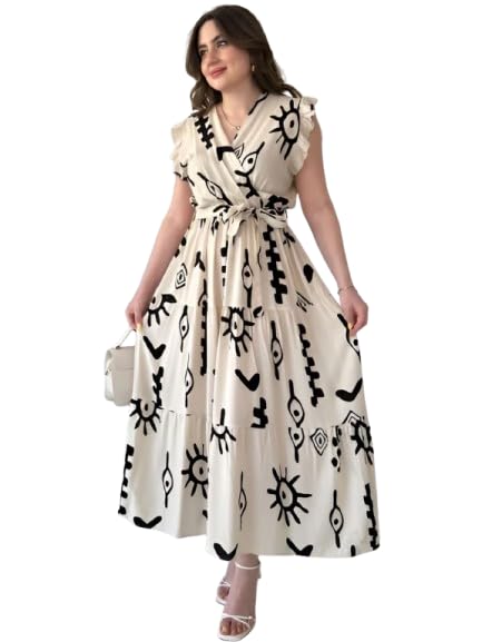 Women's White Abstract Print Wrap Style Maxi Dress-88-picture-45