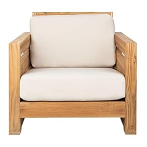 Safavieh couture patio guadeloupe natural brazilian teak and white outdoor club chair  urban country home decor