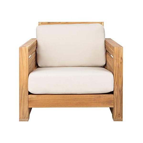 Safavieh couture patio guadeloupe natural brazilian teak and white outdoor club chair  urban country home decor