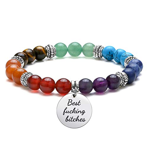 Top Plaza 7 Chakra Stone Bead Bracelets Yoga Reiki Healing Crystals Gemstone Beaded Bracelet Personalized Custom Friendship Inspirational Message Charm Bracelet for Women Men
