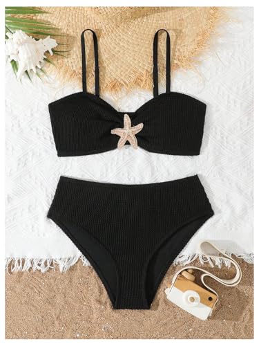 Image of RoseSeek Girl's 2 Piece Padded Bathing Suit Wireless Starfish Swimsuit Spaghetti Strap Vacation Beachwear Set